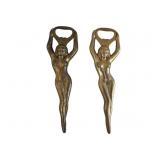 Pr Brass Nude Lady Figural Bottle Openers 7"