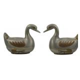 Pr. Chinese Pewter Duck Boxes 7"x7"x4"