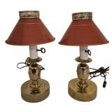 Pr of Brass Lamps with Metal Shades 13"