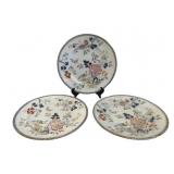 3 Oriental Floral Plates w/ Bird Motif 10"