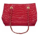 Leiorgio Quilted Patent Leather Chain Tote
