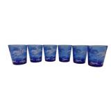 6 Hazel Atlas Tally Ho Blue Tumblers 3.5"