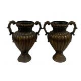 Pair Bronze Handled Urns 21.5"x17.5"
