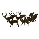 Vintage Green Felt Reindeer & Sleigh Set