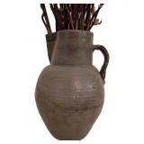 Stoneware Pitcher w/ Pussy Willows w/ Crack