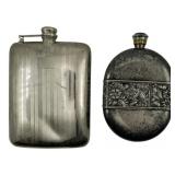 2 Unmarked Liquor Flasks 7"