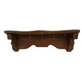 Rustic Carved Wood Wall Shelf with Hooks