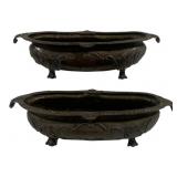 Pair Antique Bronze Footed Planters