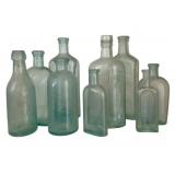 9 Assorted Blue Bottles - 9" Tall