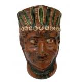 Indian Pottery Head, Signed - 10" Tall