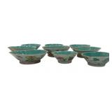 Vtg Turquoise Glazed Ceramic Bowls Set of 9
