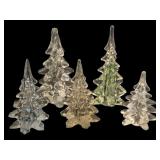 5 Clear Art Glass Christmas Tree Figurines 8"