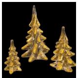 3 Gold Flecked Art Glass Christmas Trees 6"