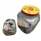 2 Vintage Glass Jars Filled with Buttons
