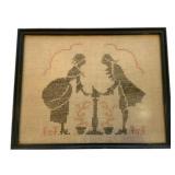 Framed Cross Stitch of Victorian Couple
