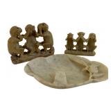3 Vintage Hand Carved Soapstone Items