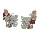 Pair Japanese Figural Ceramic Vase Planters