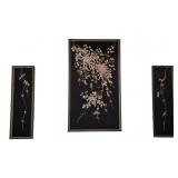 3 Pc Asian Floral Embroidered Silk Panels