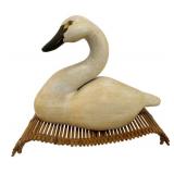 Carved Wooden Swan on bamboo stand