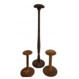3 Vtg Wig Stands 1 Wood 2 Velvet Covered 24"