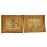 2 Vintage Photographs in Bamboo Frames