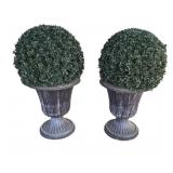Pair Plastic Planters w/ Faux Topiary - 16 x 31