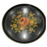 Hand Painted Black Tole Tray w/ Florals 14"