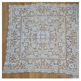 Vtg Filet Lace Tablecloth w/ Crown Motif