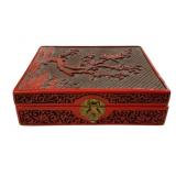 Cinnabar Carved Oriental Lacquer Jewelry Box