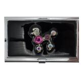 Vtg Rhinestone Poodle Business Card Holder