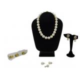 Pearl Necklace & Group Earrings