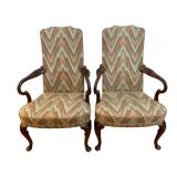 Pair Flame Stitch Fabric Chairs by Hickory Chair
