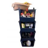 4-Tier Stacking Plastic Storage Bins w/ contents
