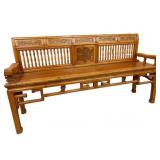 Ornate Asian Style Wood Bench - 37 x 69 x 18