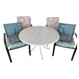 Plastic Table w/ 4 Metal Chairs & cushions