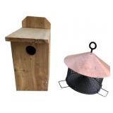 Wooden Birdhouse w/ Bird Feeder