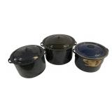 3 Enamelware Stock Pots - 14 x 20