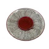 Red/Clear Glass Serving Platter - 12.5" Round