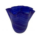 Blue Swirl Art Glass Vase 7"