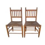 2 Vintage Wooden Chairs w/ Rustic Rush Seat