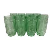 12 Vintage Anchor Hocking Green Ribbed Drinking