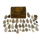 Wood Box w/ 40 Arrowheads