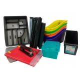 Lot of Assorted Containers, tray, notebooks & more