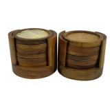 2 Wood Coasters w/ Matching Holders - 4 x 4.5