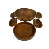 6 Assorted Sizes Wood Bowls