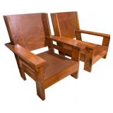 2 Pine & Oak Hand Made Armchairs - 36 x 33 x 33.5