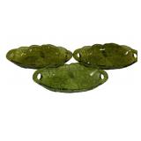 3 Green Glass Dishes - 9.5 x 4.75