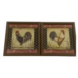 2 Framed Rooster Prints - 13 x 13