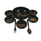 Japanese Hand Painted Lacquer Salad Set