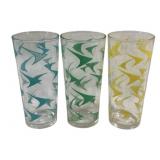 3 Mid Century Atomic Boomerang Drinking Glasses